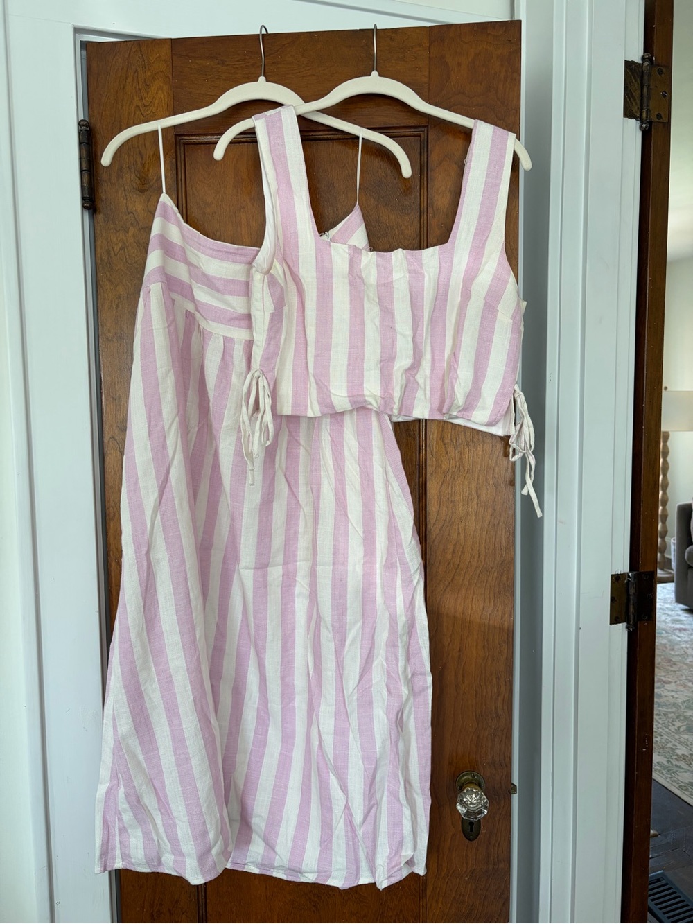 Striped Pink and White Two-Piece Skirt Set